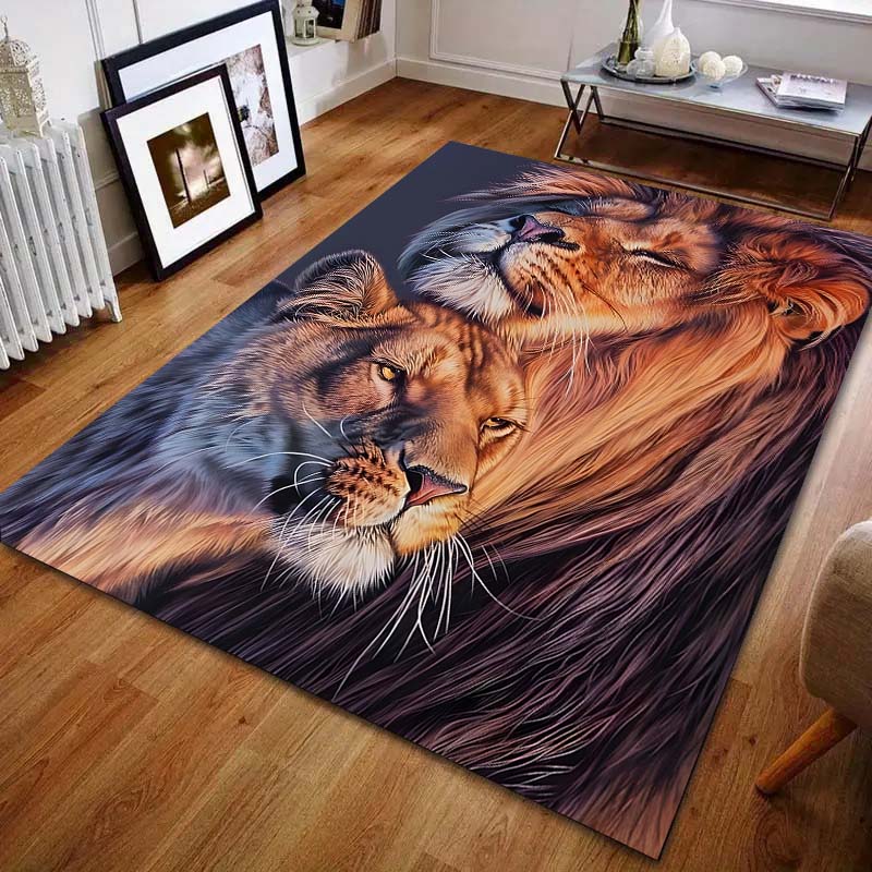 Two Lions in Love Pattern Carpet for Living Room Bedroom Bedside Sofa Table Floor Mat Home Area Rug Decor for Gifts