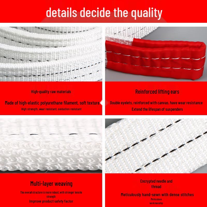 Przemysłowy Biały Płaski Pasowy Zawiesie Dźwigowe Holownicze, Zawiesie Do Podnoszenia o Udźwigu 2/3/5/10 Ton, Dostępne w Długościach 6/8 Metrów