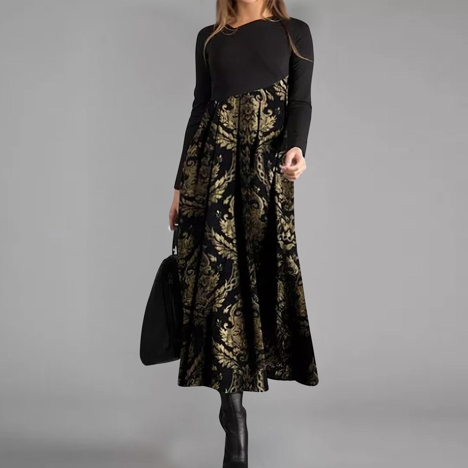 

Женское повседневное платье макси с длинным рукавом и принтом в стиле бохо L чёрный