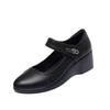 Wedge heel medium single shoes spring new soft leather soft sole one word with middle heel round head non-slip leather shoes