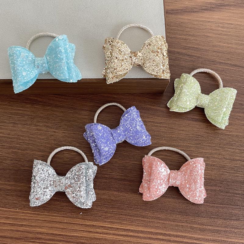 High-End Korean Sequin Bow Hair Ties for Girls - Sparkly Cute Baby Ponytail Holders