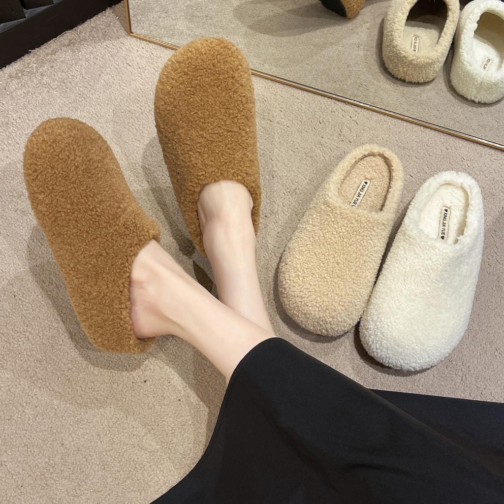 Big-headed muffin platform bread shoes for women in the autumn and winter of 2025, new models with one pedal to keep warm and wear fluffy slippers ou