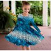 Girl Casual 3D Silver Wave Print Round Neck Long Sleeve Dress Kid Princess Dress