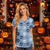 Damen V-Ausschnitt Kurzarm Kasack mit Taschen Halloween-Print für Krankenschwestern und Pflegekräfte