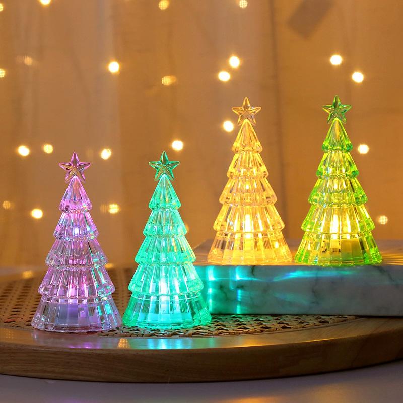 1PC Night Light Electronic Christmas Decoration New Year Gift Christmas Tree Glowing Crystal Led Light Desktop Ornament