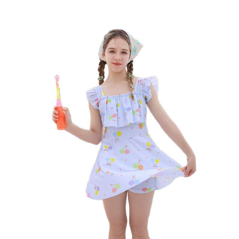 Stylish One-Piece Skirt Swimsuit for Girls Aged 8-12