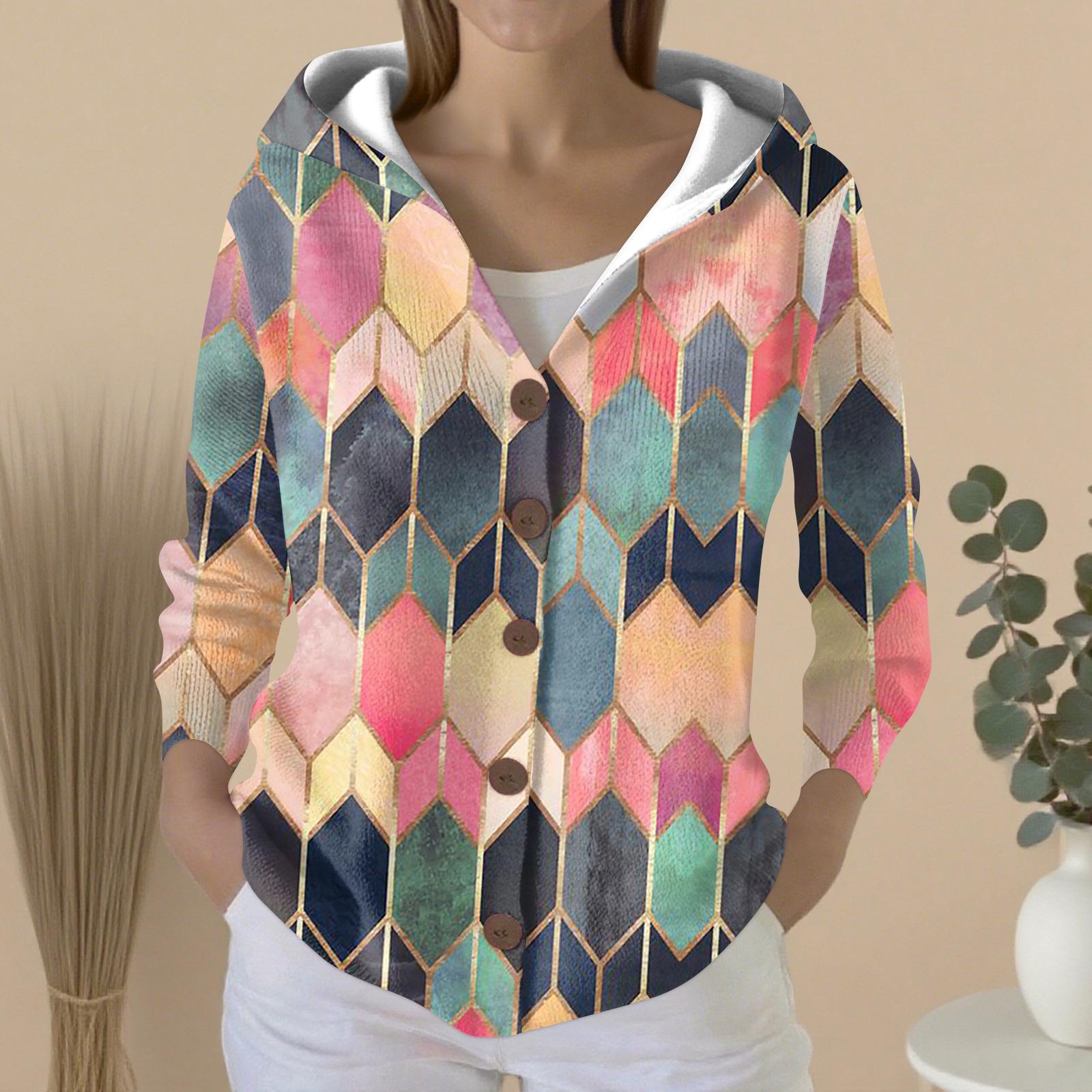 

Женский модный повседневный свитер на пуговицах с принтом, кардиган, куртка с капюшоном XL