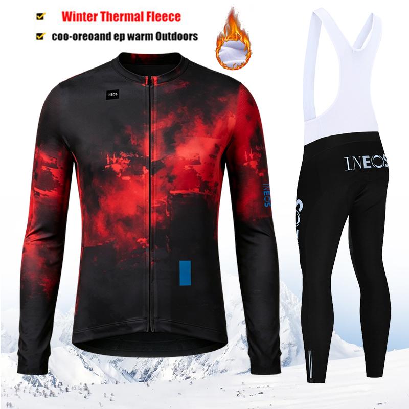 2027 Winter Rvouei Cycling Clothing Men Thermal Fleece Bicycling Clothing Set Outdoor MTB Bike Bib Pants Ropa Maillot Ciclismo