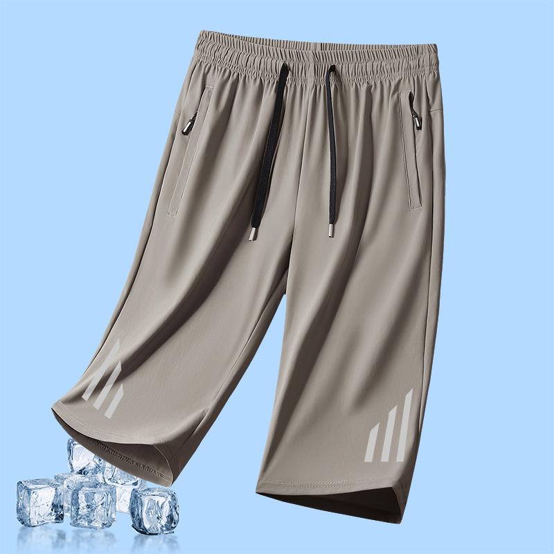 Ledově hedvábné 7palcové kalhoty pro muže na léto, tenké, volné, ležérní, s rovnými nohavicemi, pro mladé, prodyšné, rychleschnoucí šortky, pánské sportovní kalhoty