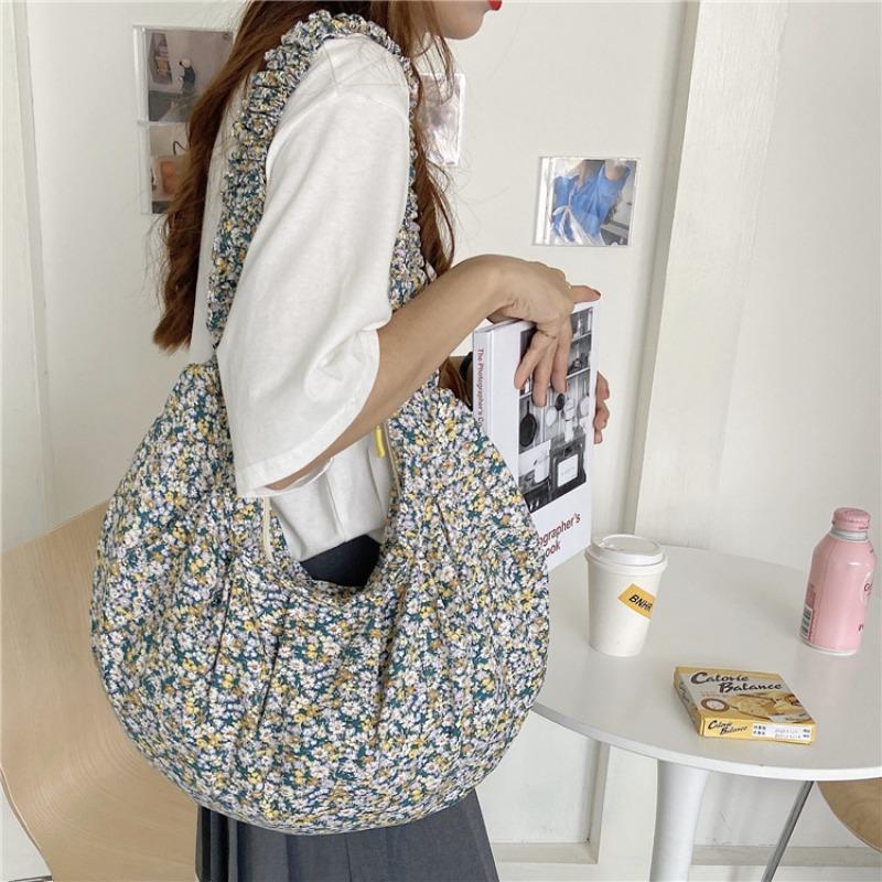 02 Canvas-Tasche Damen Frühling und Sommer klein frisch floral Schulter Umhängetasche große Kapazität Damen Knödeltasche