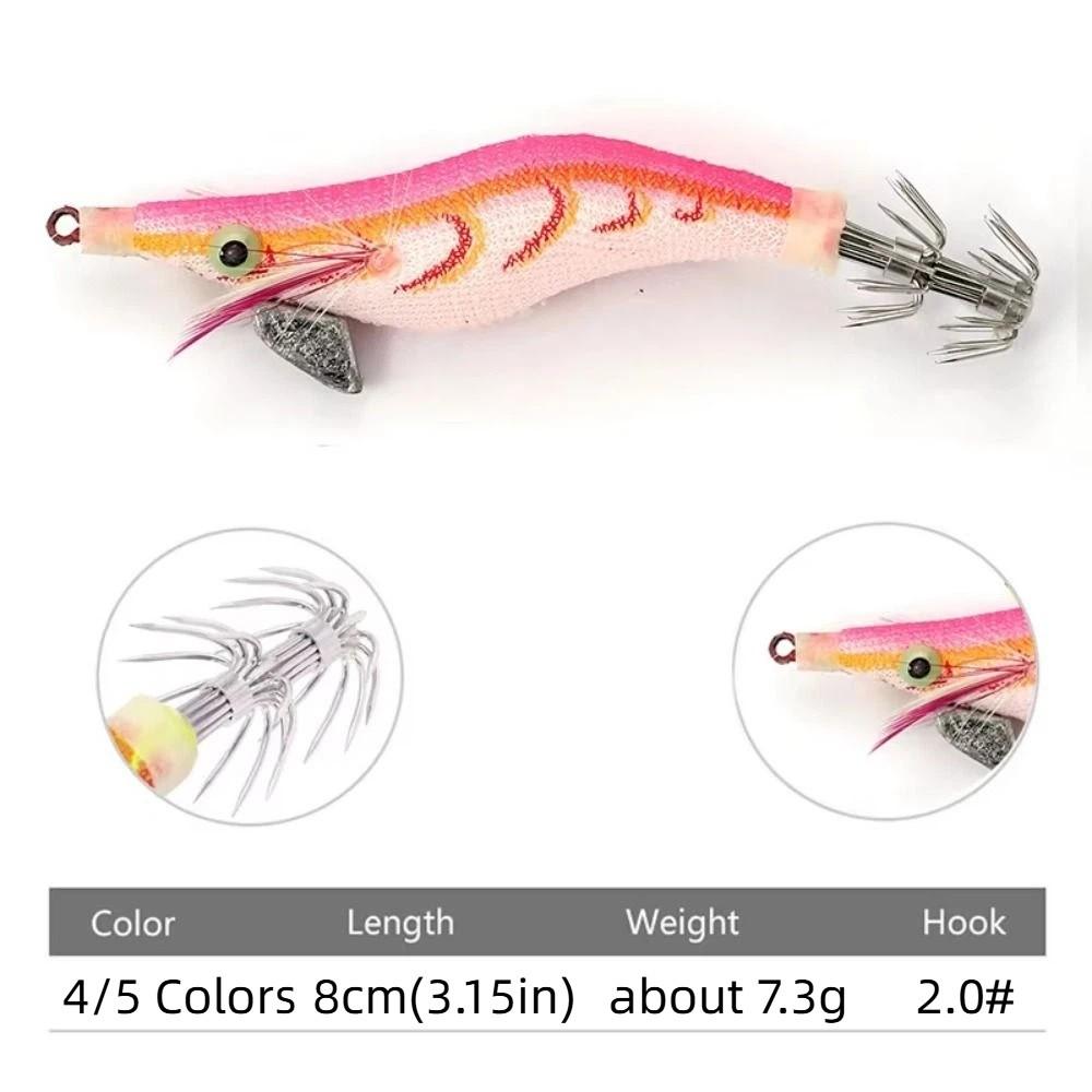 4/5Pcs Durable Luminous Squid Fishing Lure 3D Eyes Wooden Shrimp Bait  Fishing Accessories