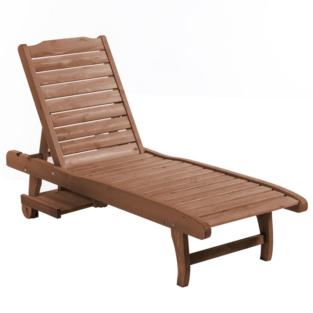 Sun Lounger, Colonial Style, Adjustable Backrest 3 Positions, Wheels, Pre-Oiled Fir Wood