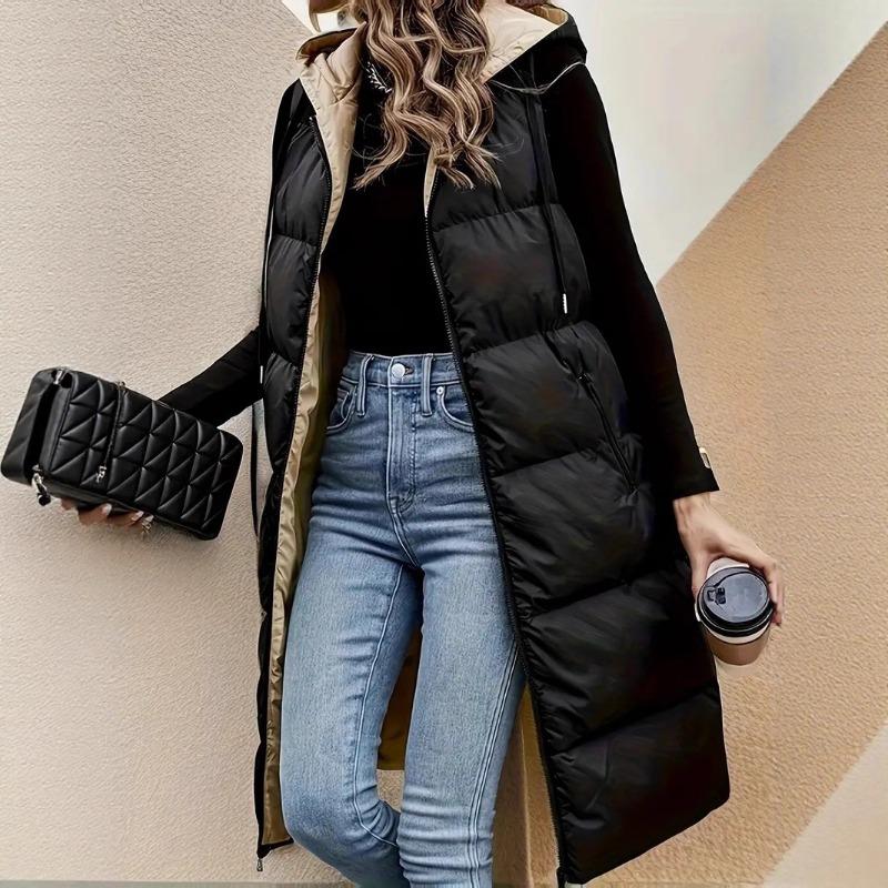 Long Vest Women's Autumn and Winter New Loose Sleeveless Down Cotton-padded Clothes Women's Warm Jacket Vest Women's Clothing
