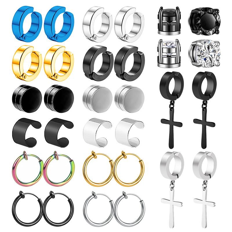 1/16 Paia Orecchini a Bottone Magnetici Uomo Acciaio Inossidabile Senza Foratura Orecchini a Cerchio Pendenti a Croce Unisex Orecchino Magnetico Clip-on con Zirconia Cubica