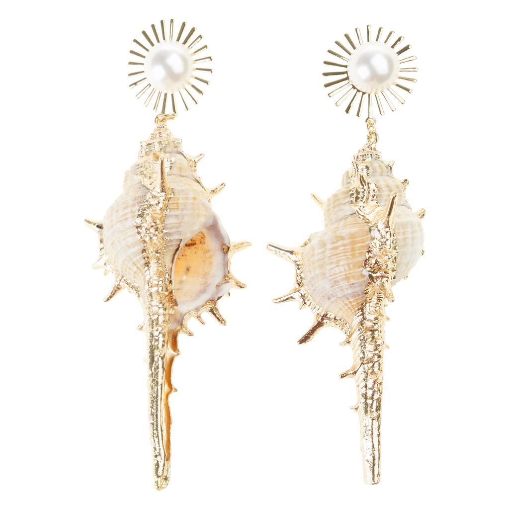 Stylish Conch Shaped Studs Seashells Imitation Pearls Earrings Elegant Ear Accessories for Music Festivals and Parties