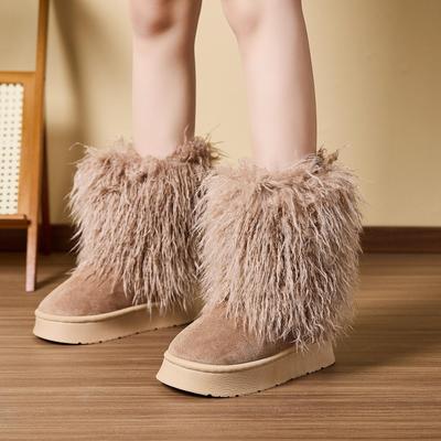 2025 New Style Autumn and Winter Long Wool Mid-calf Boots Thick-soled Warm Home Cotton Shoes Casual Fashion Snow Boots for Women