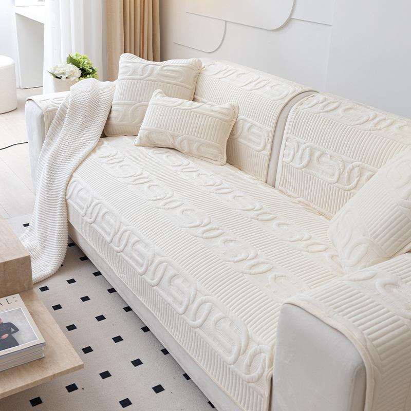 Cream Style Sofa Cushion Four Seasons Universal Non-Slip Light Luxury Cushion Plush Non-Slip All-Inclusive Sofa Cover