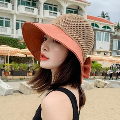 Summer Hats For Women Knitted Breathable Foldable Sun Hat With Bow Sun Protection Sunshade Korean Beach Hat Cap Travel New