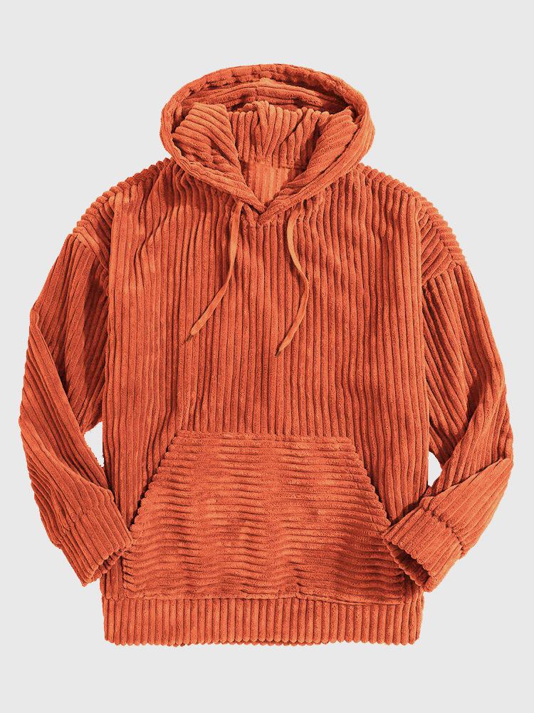 Herren Retro Cord Kapuzenpullover - Dickes Langarm mit Tasche