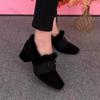 Woman Square Toe High Heels Shoes Woman Winter New Fashion Thick Heel Ankle Boots Suede Metal Buckle Cotton Shoes Dress Pumps