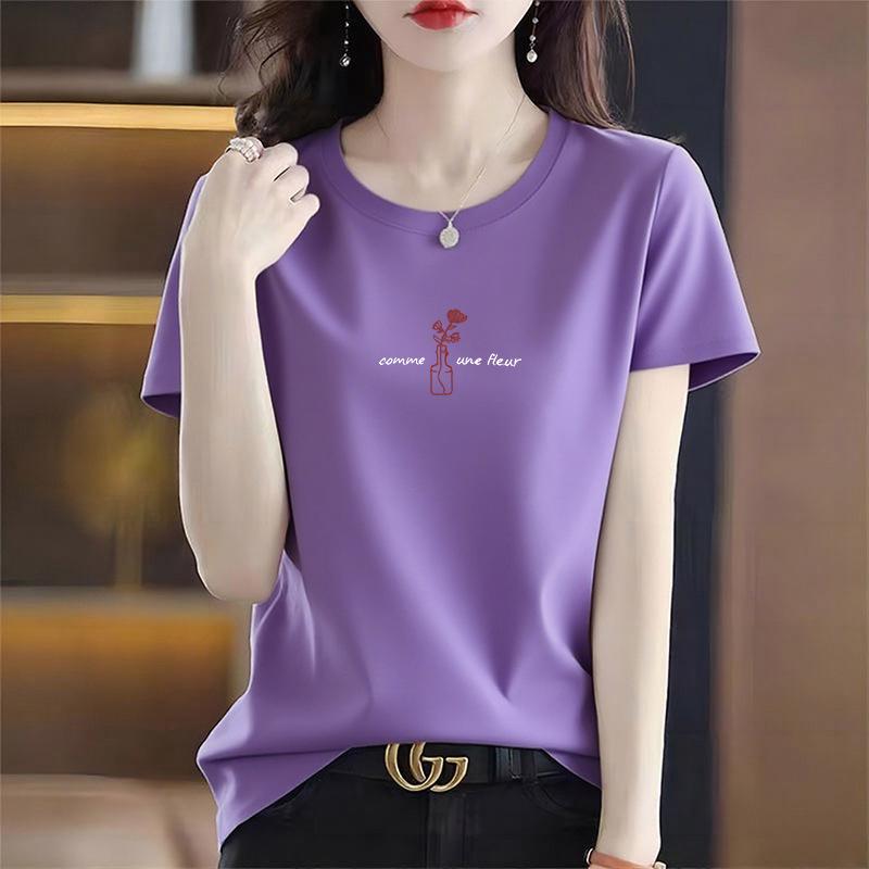 Women's 2026 Summer Round Neck Printed Cotton Short Sleeve T-Shirt, Stylish Versatile Loose Fit