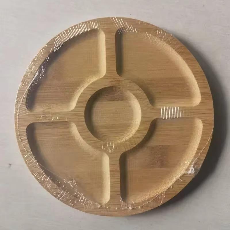 Bamboo Fruit Tray Round Five Compartment Fruit Plate for Snacks Fruits Nuts Wooden Plate with Dividers