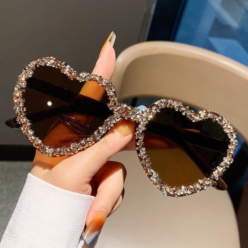 Y2K Heart Shaped Frameless Shining Zircon Decoration Sunglasses For Men Women Fashionable Punk Wedding Party Festivals Eyewear A10