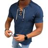 Herren T-Shirt V-Ausschnitt zum Schnüren Sommer Einfarbig Kurzarm Top für Mutige