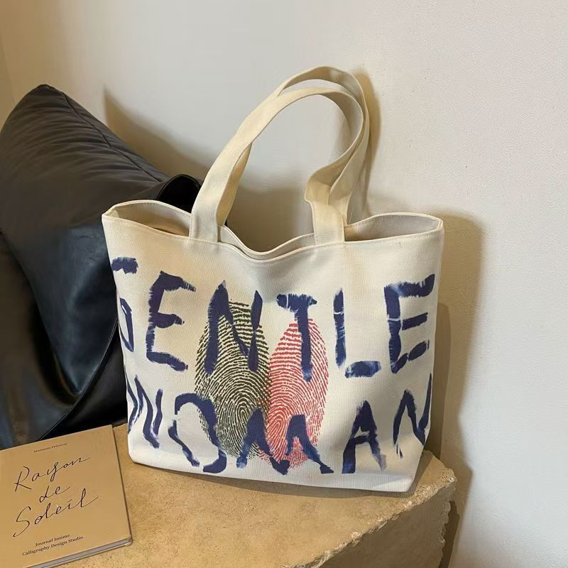 

Large capacity class tote bag shoulder tote bag 2025 new alphabet canvas bag college student computer schoolbag