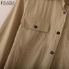 ZANZEA Women Casual Turn Down Collar Loose Long Sleeve Blouse