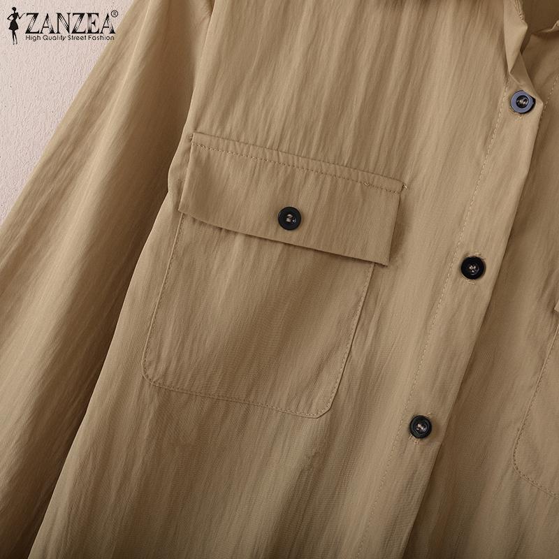 ZANZEA Women Casual Turn Down Collar Loose Long Sleeve Blouse