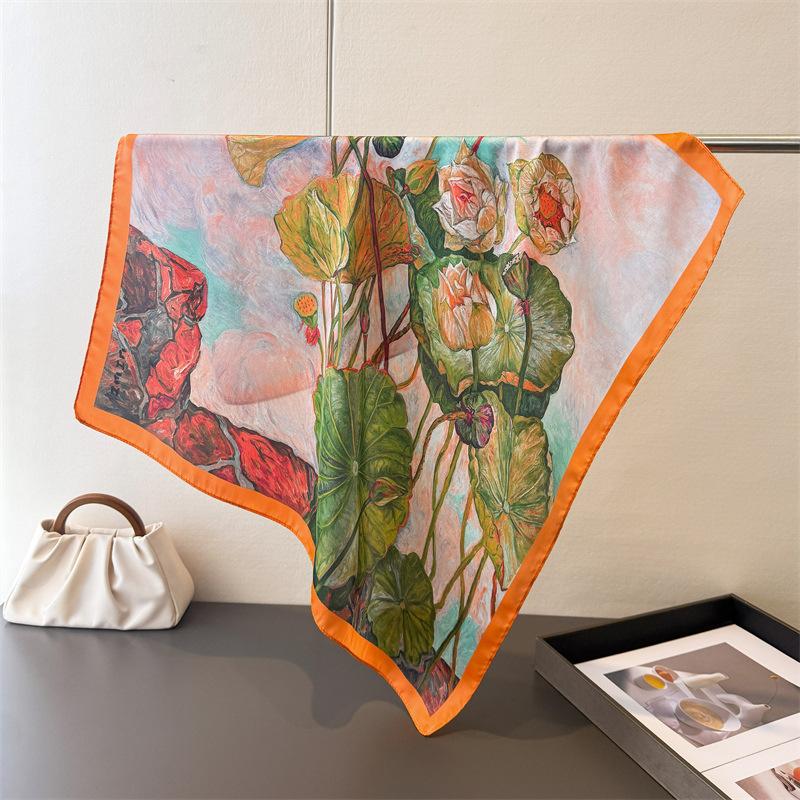 Spring and floral print silk 70cm square scarf shawl versatile high-end tie scarf neck kerchief women's scarf shawl