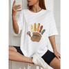 Oversized T-Shirt with Handprint-Doodle Turkey Fun Print – Colorful Cartoon Pattern Casual Top for Thanksgiving