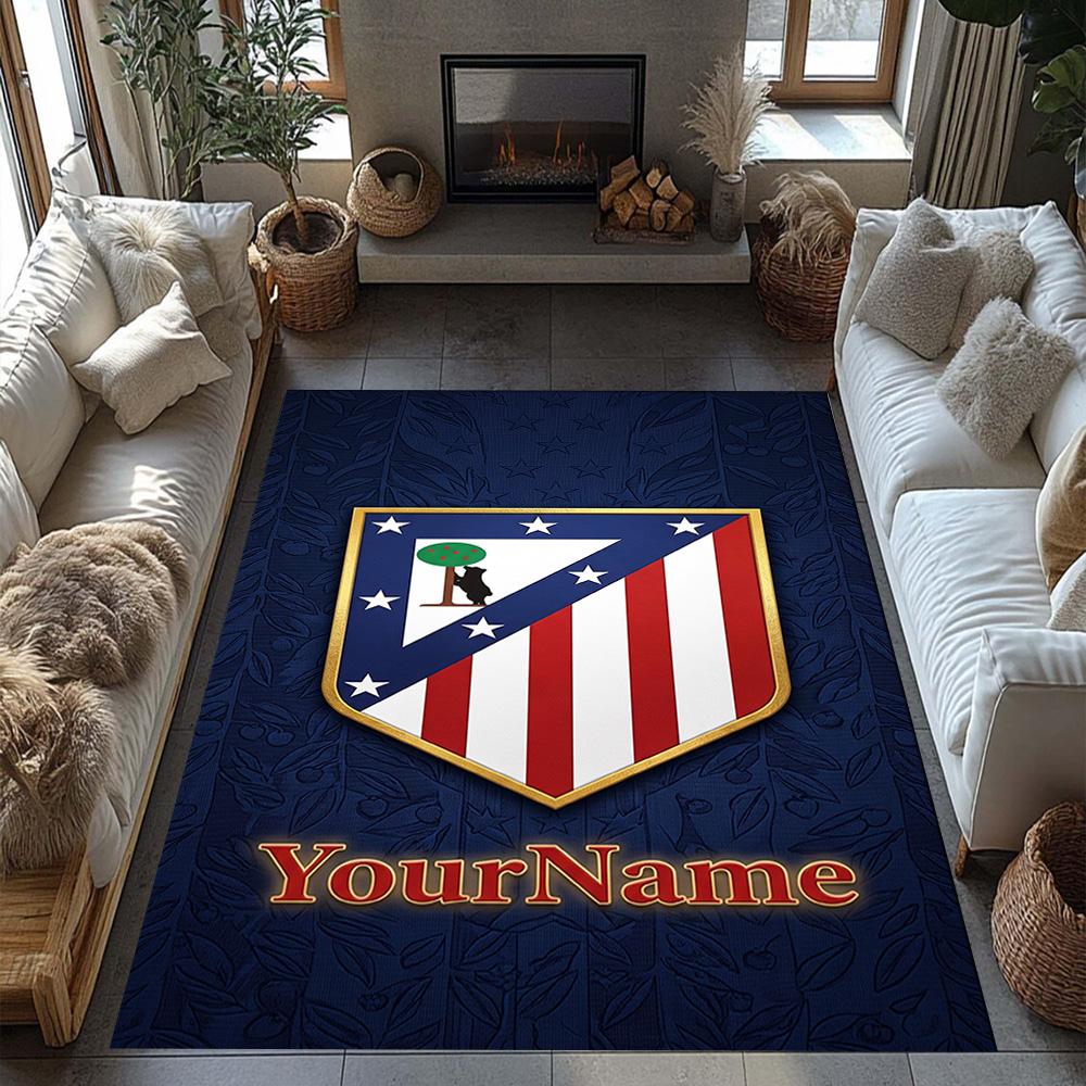 Atletico Madrid Customize Text Floor Rug Office Rug Suitable for Study room Kitchen Game Room Foyer Anti-slip Rug Office home decor Gift for Festivals