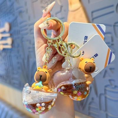 Bobblehead Capybara Guinea Pig Keychain Flowing Sand Bottle Capybara Backpack Pendant  Hangings