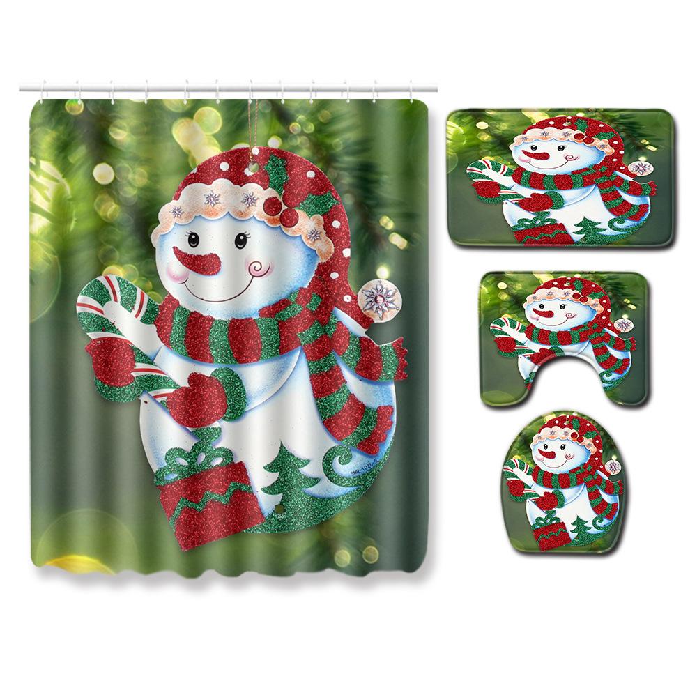 Christmas Shower Curtain Floor Mat Combination Four-Piece Set Bathroom Toilet Carpet Shower Room Mat Foot Mat