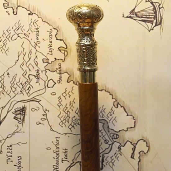 Luxury Wooden Walking Stick with Brass Handle Hand-Carved Cane for Walking Support Functional Gift for Men Collectors