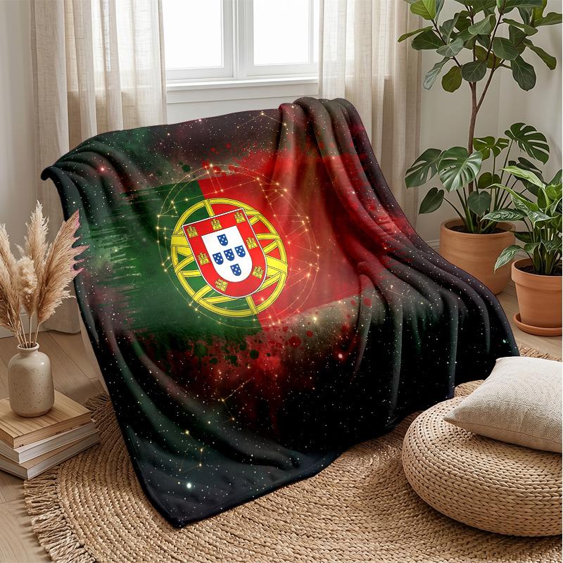 Portugal Football Printed Flannel Blanket Skin Friendly Warm Decorative Throw for Indoor Couch Bed Daily Use