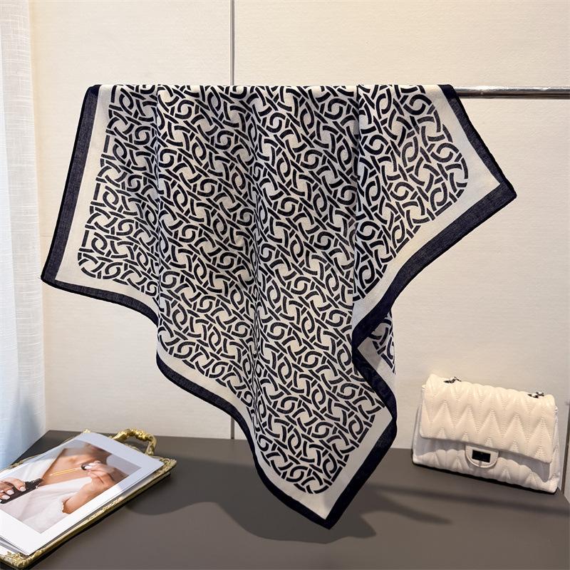 Легкая роскошь Ретро Елочка Хлопок и Лен Маленький Шарф Имитация Бархата Тюрбан Шаль Шарф для защиты от солнца Женский 68x68cm