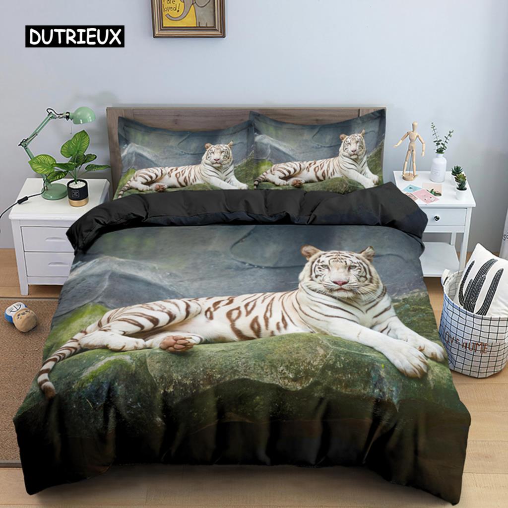 Tiger Duvet Cover Soft Comforter Cover Microfiber Animal Bedding Set Tiger Pattern Quilt Cover for Room Decor 2/3Pcs Bedclothes
