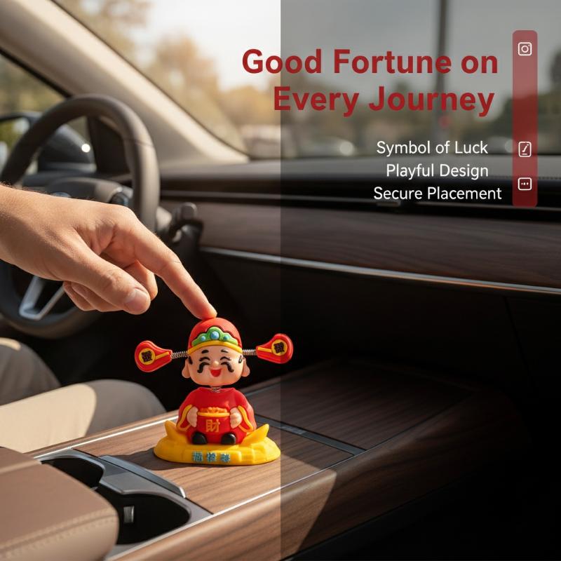 1/2Pcs Cute Chinese Spirit Of Wealth Bobblehead With Shaking Head For Car Dashboard Home Desk Spring Festival Decor