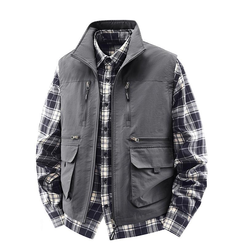 Arbeitsweste mit mehreren Taschen für Herren, dünn, für Outdoor-Aktivitäten, Angelweste, Weste für Herren, Werbe-Clip-Jacke