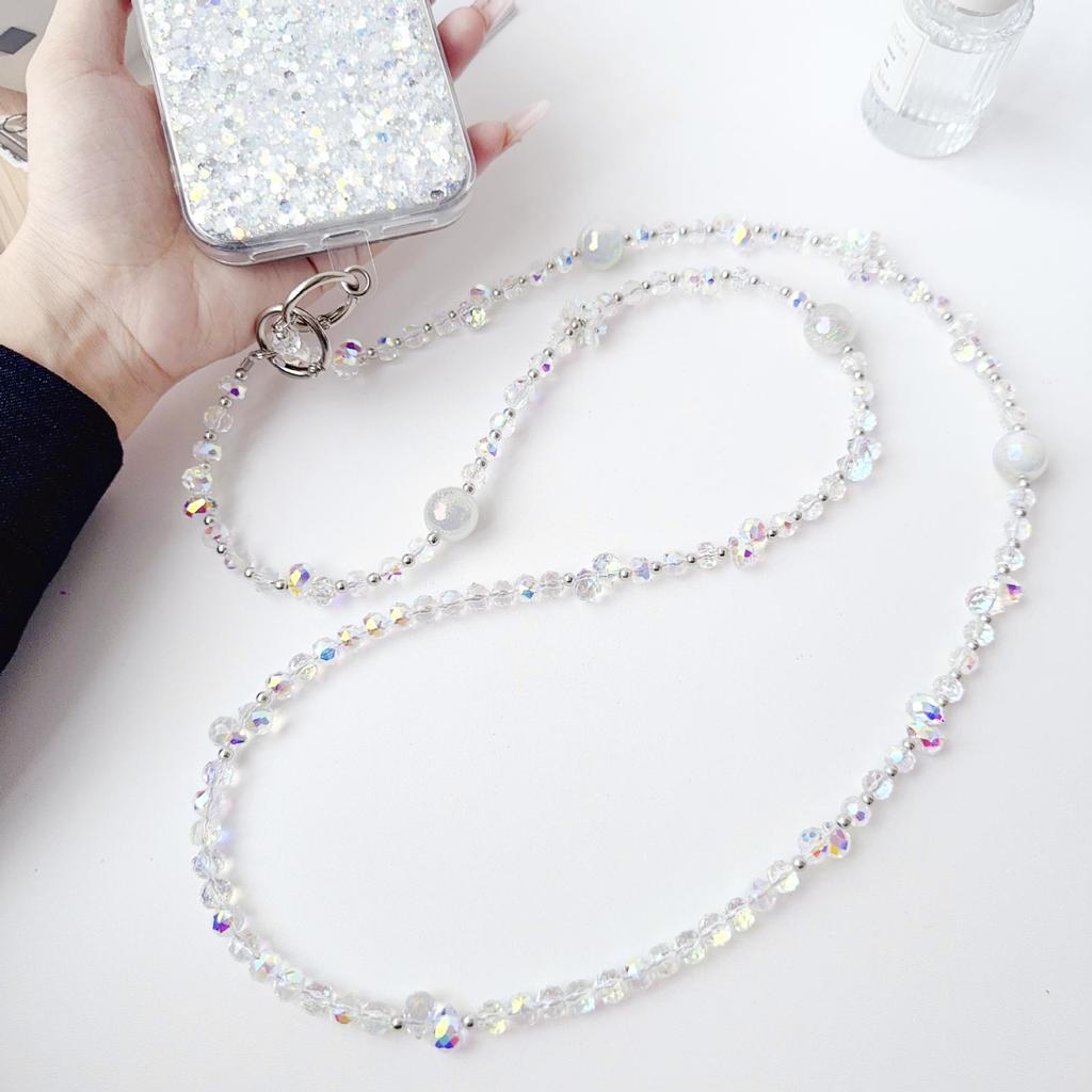 Crystal Bead Flower Phone Charm & Versatile Anti-Loss Crossbody Chain Keychain
