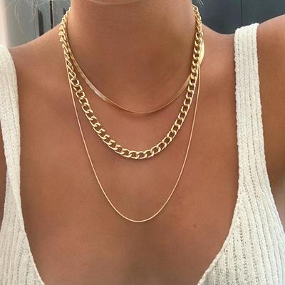 Women 2021 New Popular Multi-layer Golden Metal Necklace Punk Large Chain Personalized Jewelry