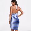 YYFS Women's Fashion Summer Spring Stripe Print Sleeveless Hanging Neck Middle Waistline Casual Dresses