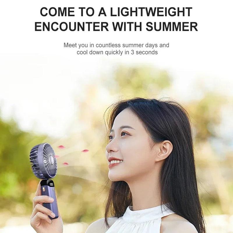 Handheld Mini Fan Foldable Portable Neck Hanging Fans 5 Speed USB Rechargeable Fan with Phone Stand and Display Screen 1800mAh