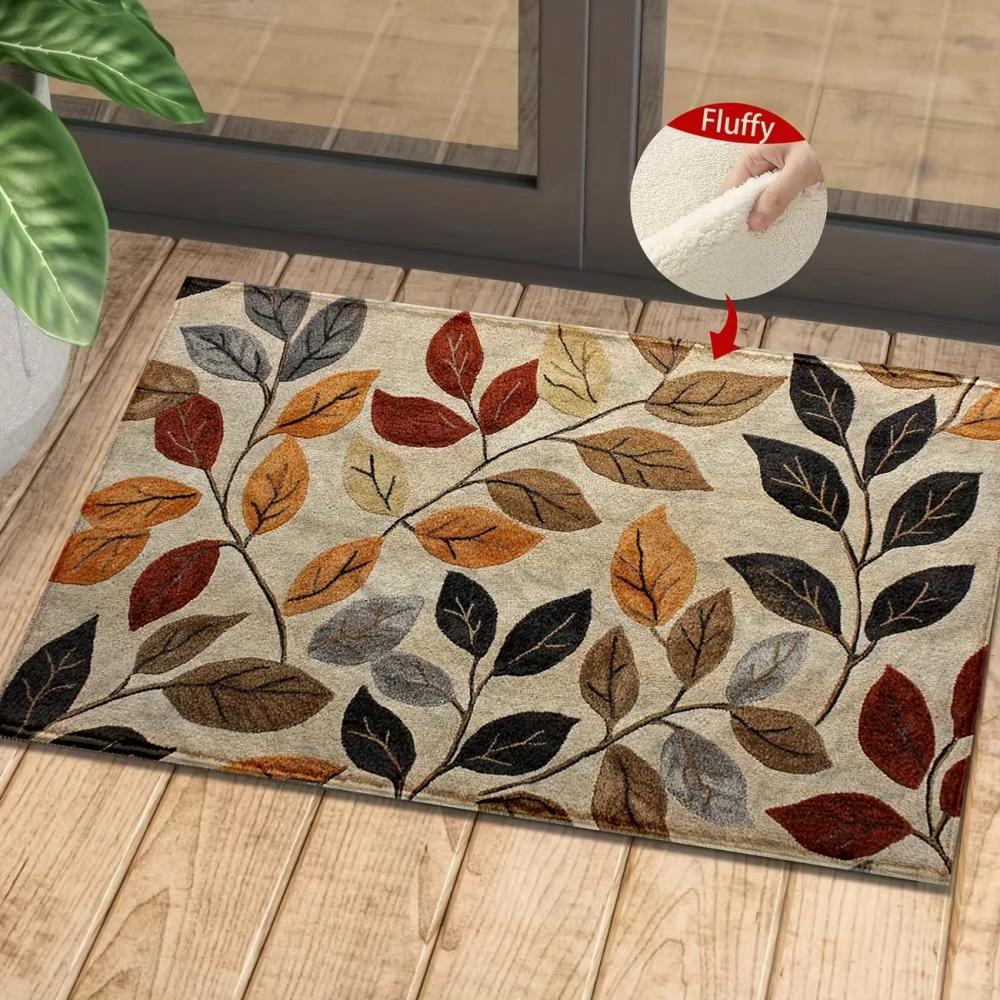 Leaf Flannel Floor Mat Cooling Insulation Non-slip Foot Mat Kitchen Living Room Absorbent Dirty Resistant Floor Mat