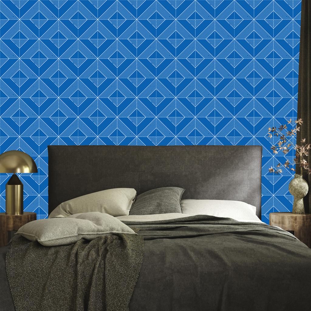 Geometric Rhombus Wallpaper, Blue, Fine Detail, 50x1000