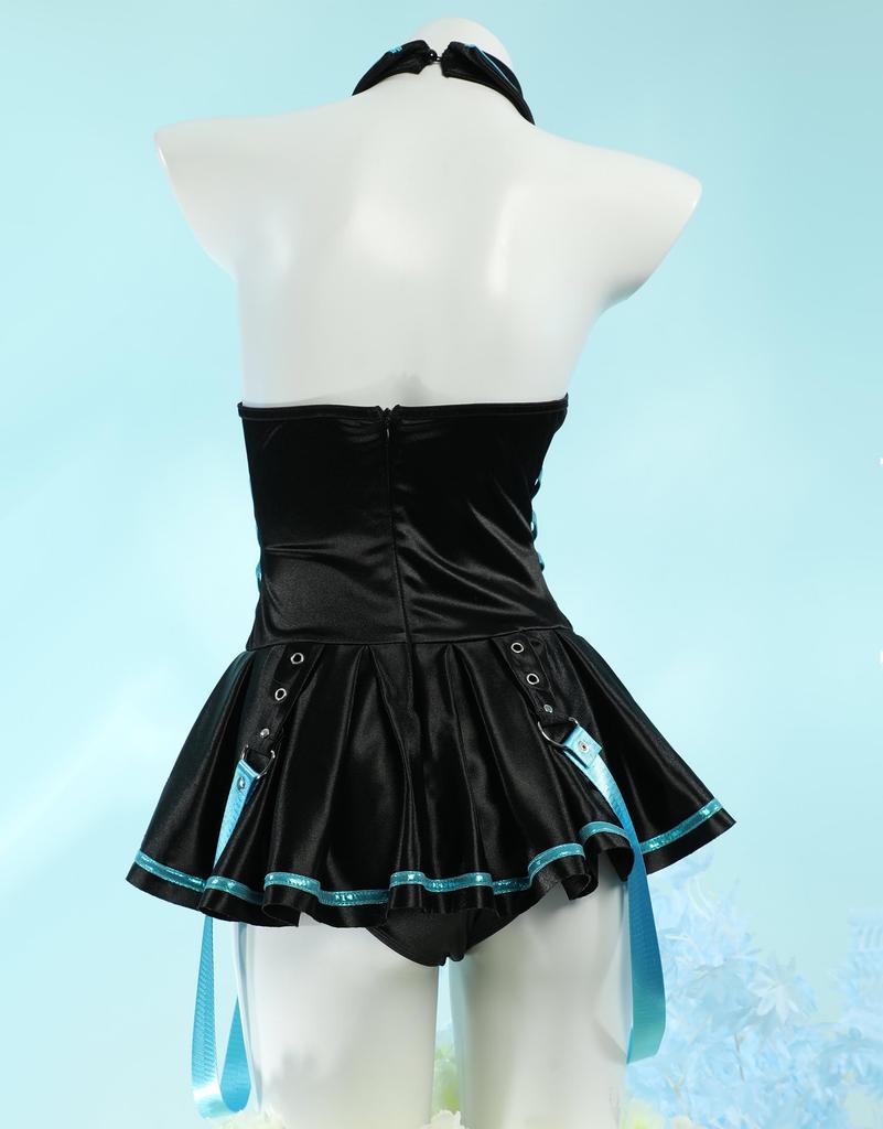 Anime Game Cute Swimsuit Bodysuit Halter Neck Costume Cosplay Fancy Dress Sleeveless Black Body Cover Sports Beach [Miccostumes] Women's One-Piece (S)