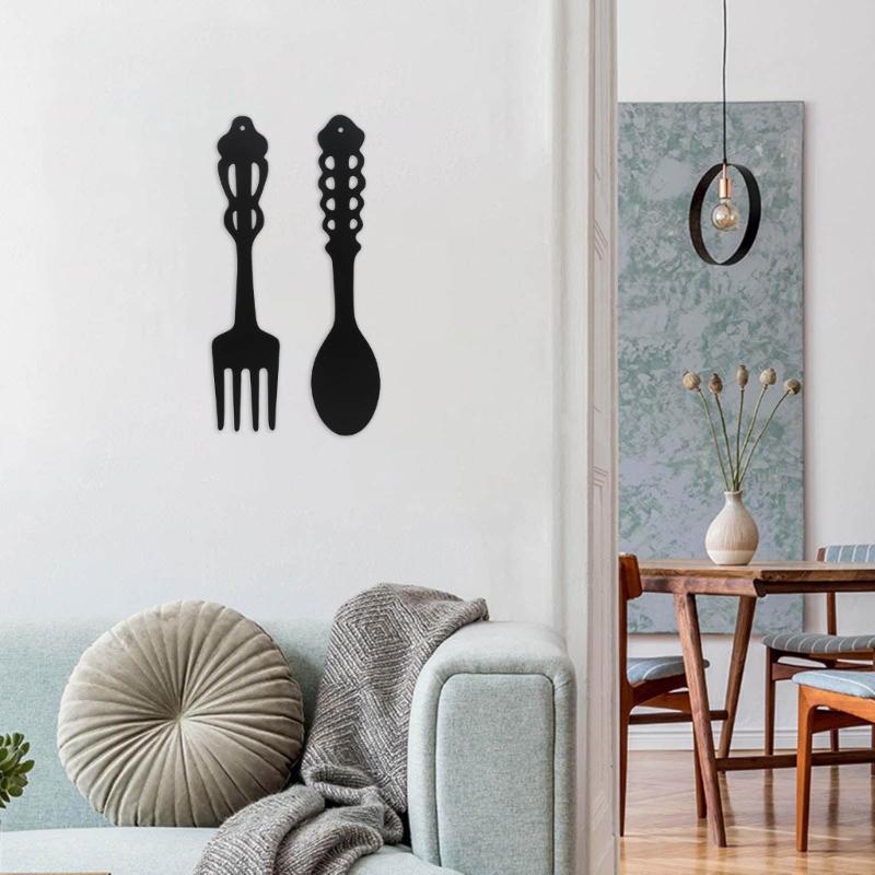 2pcs Fork and Spoon Metal Wall Decor for Kitchen Home Dining Living Room Rustic Hanging Sculpture Farmhouse Housewarming